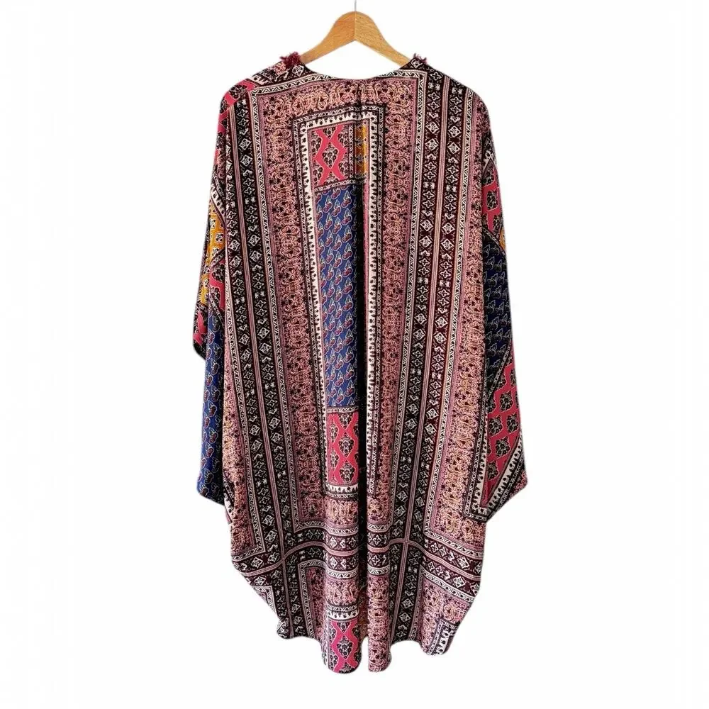 Umgee Mix Block Print Boho Patchwork Open Front Kimono Duster Plus Size 1XL/2XL - Picture 4 of 6